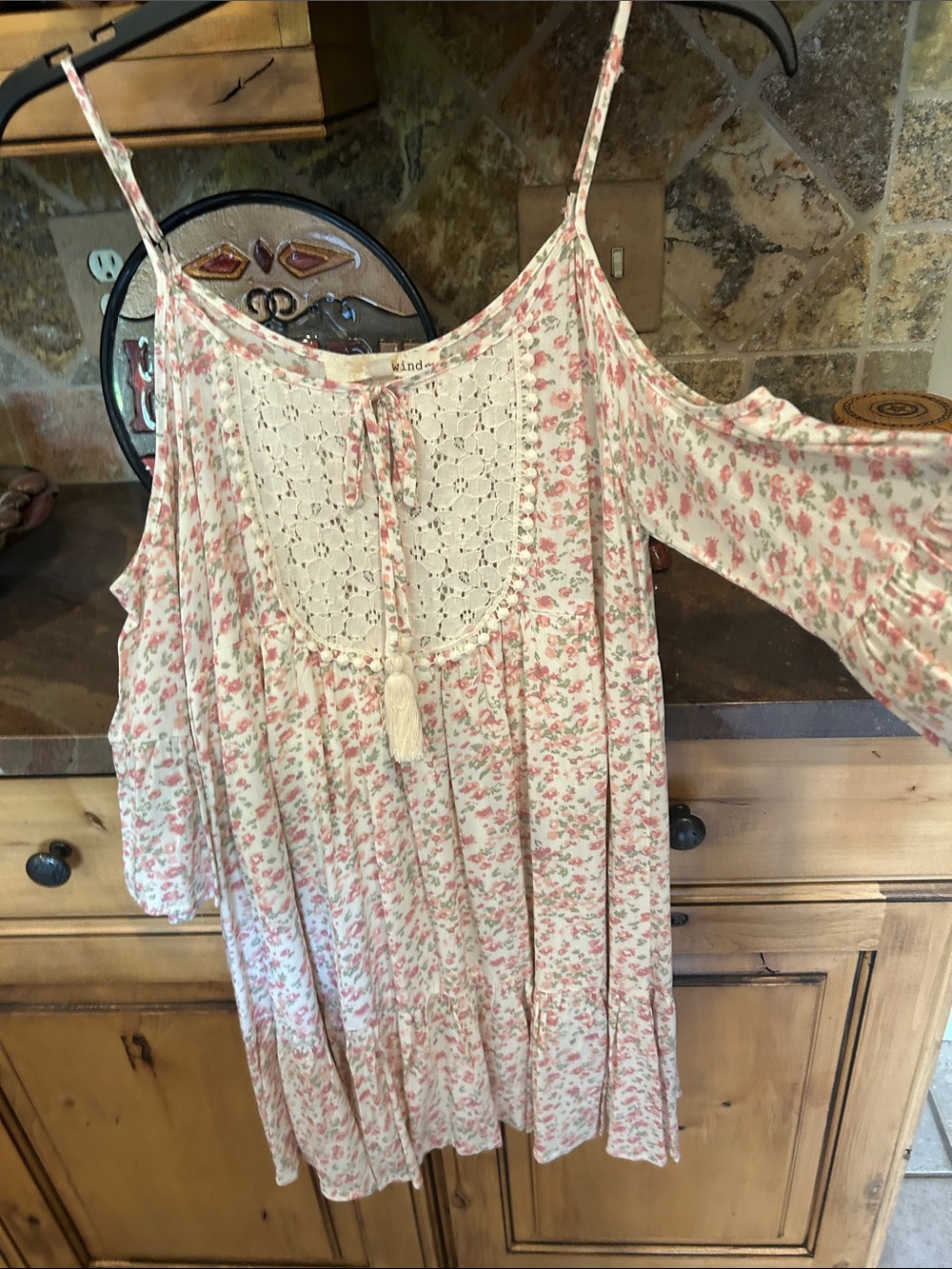 Rewind Cream and Pink Floral Cold-Shoulder Boho Dress